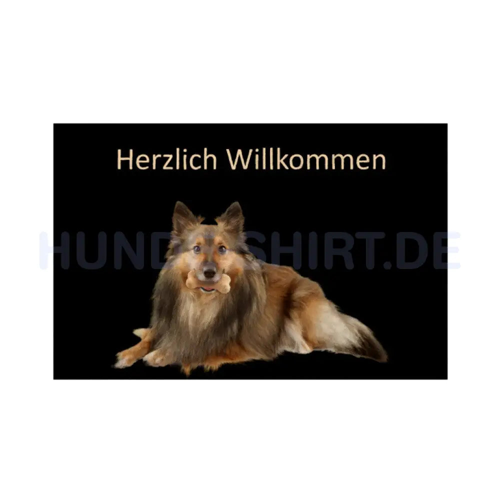 Fußmatte "Sheltie - Herzlich Willkommen" Weiß – hunde-shirt.de