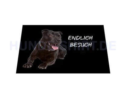 Fußmatte "Staffordshire Bull Terrier - endlich Besuch" – hunde-shirt.de