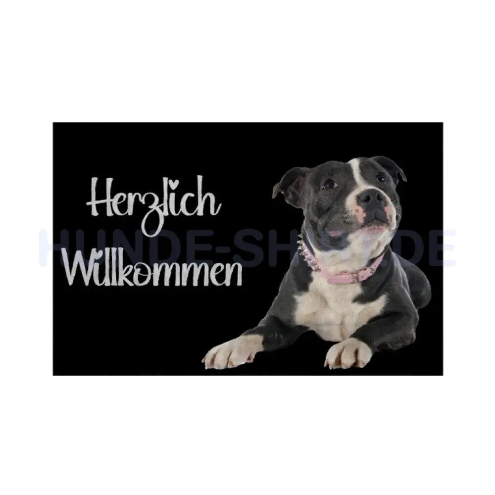 Fußmatte "Staffordshire Bull Terrier - Herzlich Willkommen" Weiß – hunde-shirt.de