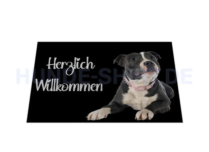 Fußmatte "Staffordshire Bull Terrier - Herzlich Willkommen" – hunde-shirt.de