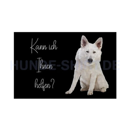 Fußmatte "Weißer Schäferhund - Kann ich Ihnen helfen?" Weiß – hunde-shirt.de