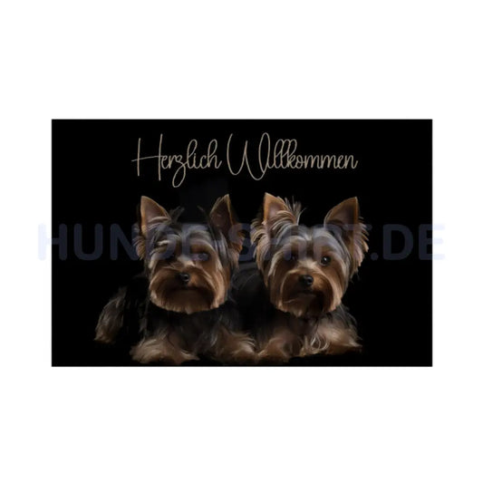 Fußmatte "Yorkie - Herzlich Willkommen Twins" Weiß – hunde-shirt.de