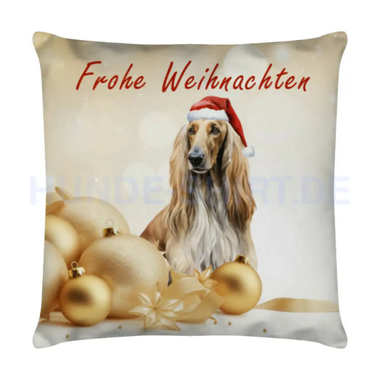 Kissen "Afghanischer Windhund - Frohe Weihnachten" Weiß – hunde-shirt.de