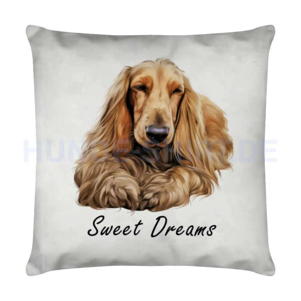 Kissen "Afghanischer Windhund - Sweet Dreams" Weiß – hunde-shirt.de