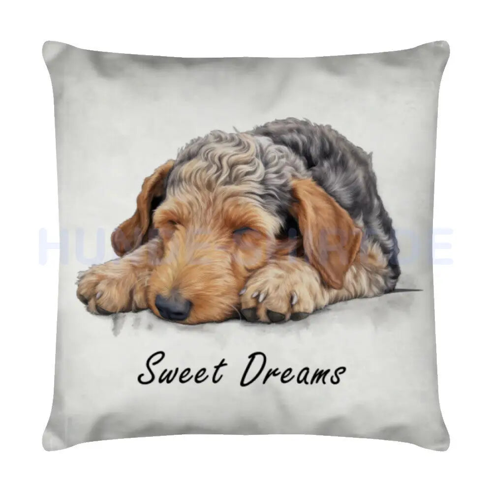 Kissen "Airedale Puppy - Sweet Dreams" Weiß – hunde-shirt.de