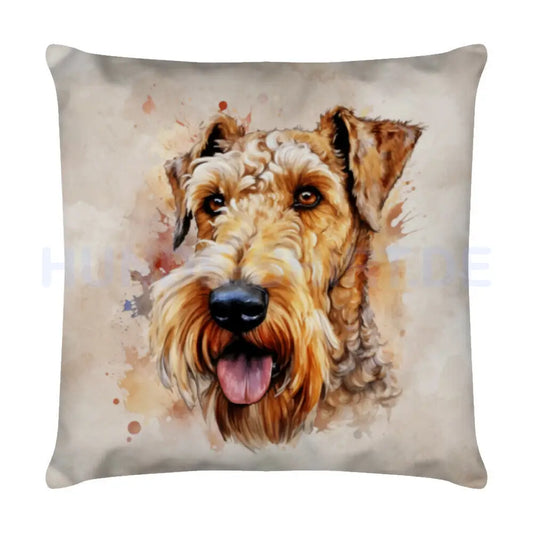 Kissen "Airedale Terrier - Braun" Weiß – hunde-shirt.de