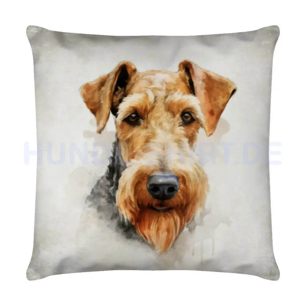 Kissen "Airedale Terrier - Grau" Weiß – hunde-shirt.de