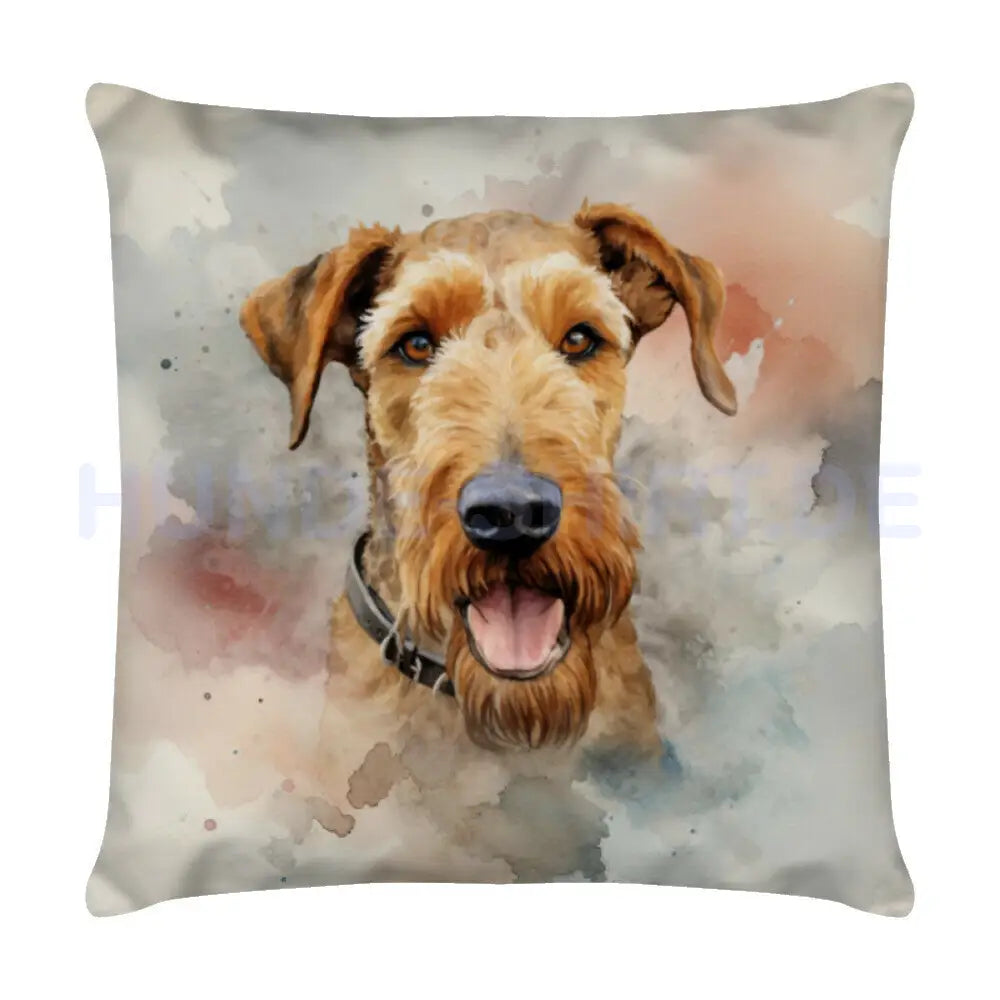 Kissen "Airedale Terrier Portrait" Weiß – hunde-shirt.de