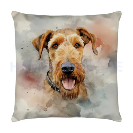 Kissen "Airedale Terrier Portrait" Weiß – hunde-shirt.de