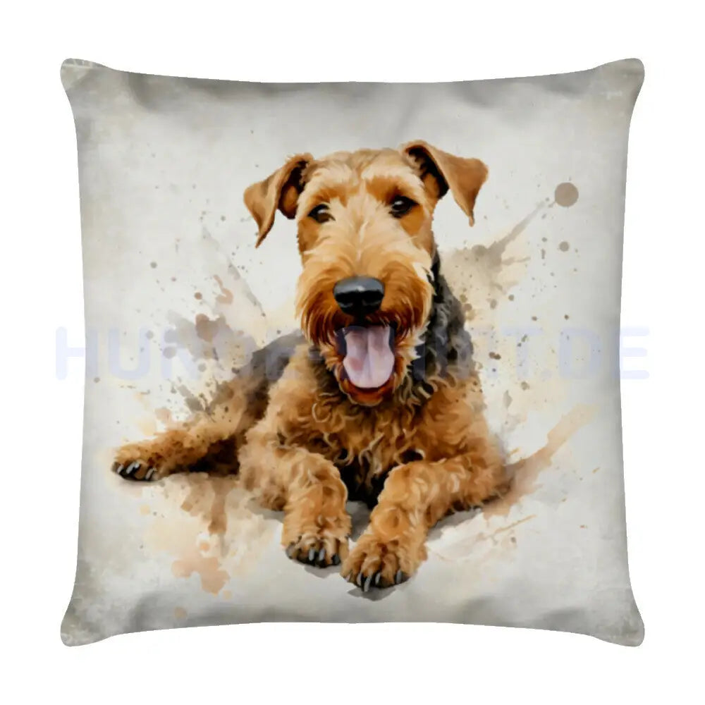 Kissen "Airedale Terrier - Relax" Weiß – hunde-shirt.de