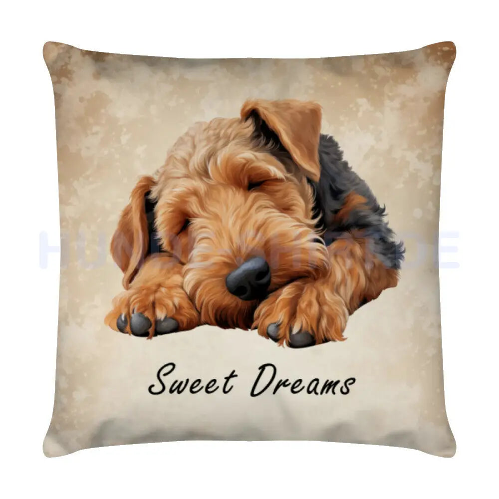 Kissen "Airedale Terrier - Sweet Dreams" Weiß – hunde-shirt.de