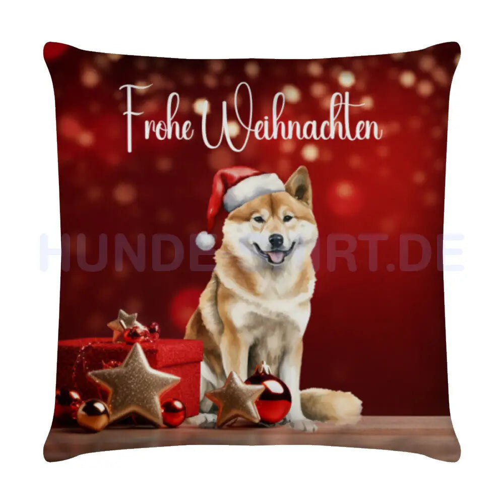 Kissen "Akita Inu - Frohe Weihnachten" Weiß – hunde-shirt.de