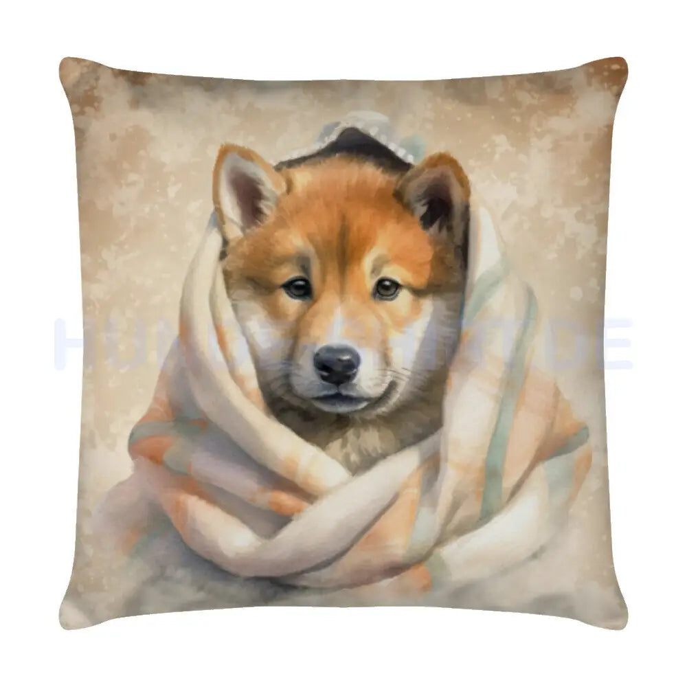 Kissen "Akita Inu Puppy - Kuscheln" Weiß – hunde-shirt.de