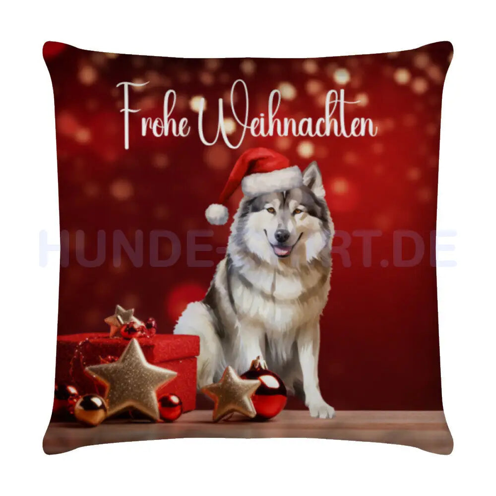 Kissen "Alaskan Malamute - Frohe Weihnachten" Weiß – hunde-shirt.de