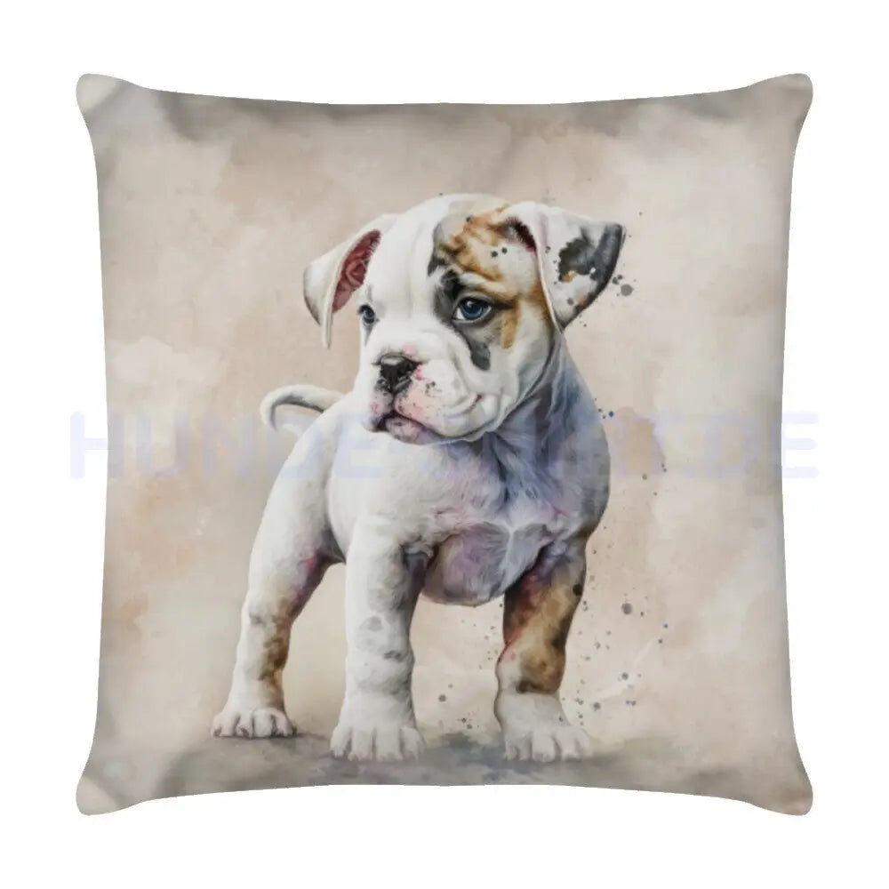 Kissen "American Bulldog Puppy - Cute" Weiß – hunde-shirt.de