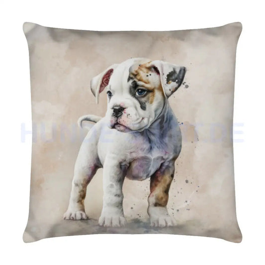 Kissen "American Bulldog Puppy - Cute" Weiß – hunde-shirt.de