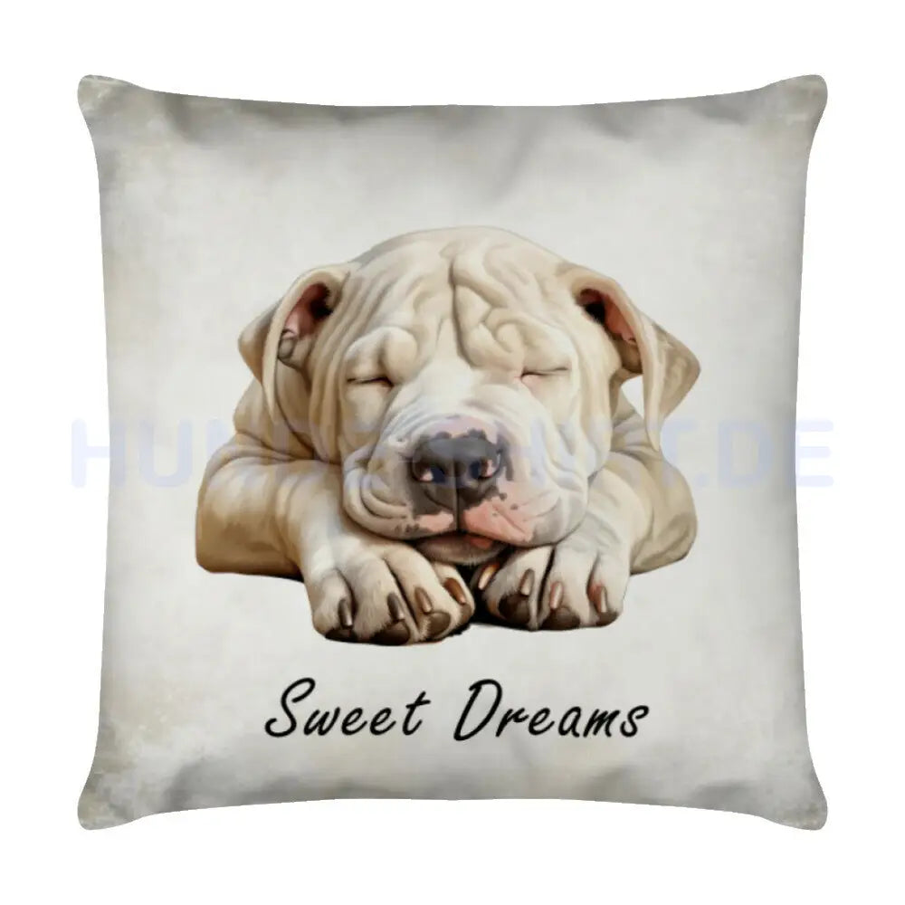 Kissen "American Bulldog Puppy - Sweet Dreams" Weiß – hunde-shirt.de