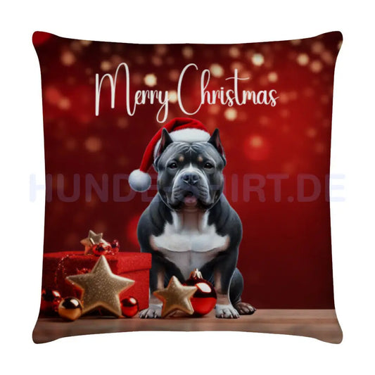 Kissen "American Bully XL / XXL - Merry Christmas" Weiß – hunde-shirt.de