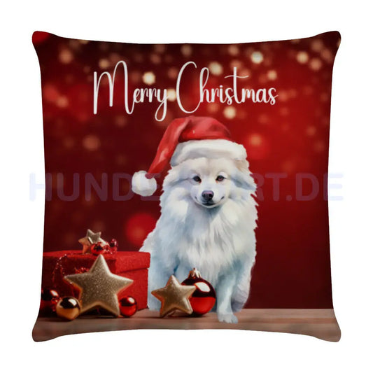 Kissen "American Eskimo - Merry Christmas" Weiß – hunde-shirt.de