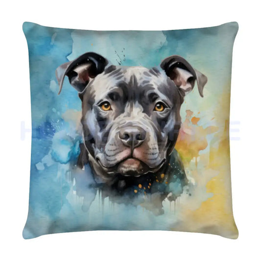 Kissen "American Staffordshire Terrier - blau" Weiß – hunde-shirt.de