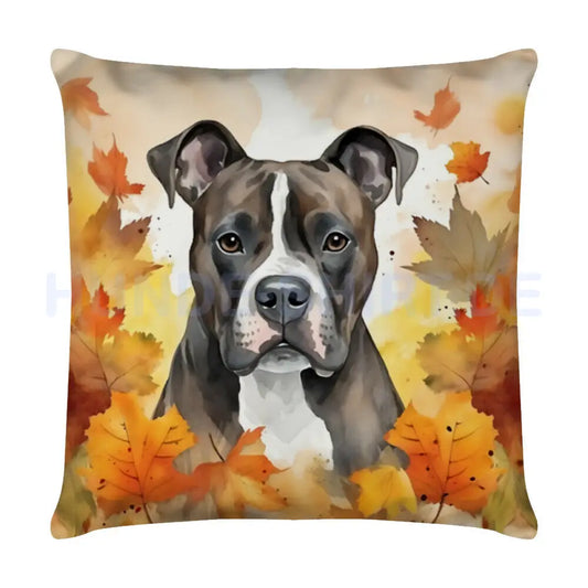 Kissen "American Staffordshire Terrier - Herbst" Weiß – hunde-shirt.de