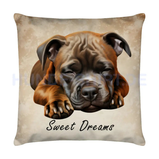 Kissen "American Staffordshire Terrier - Sweet Dreams" Weiß – hunde-shirt.de