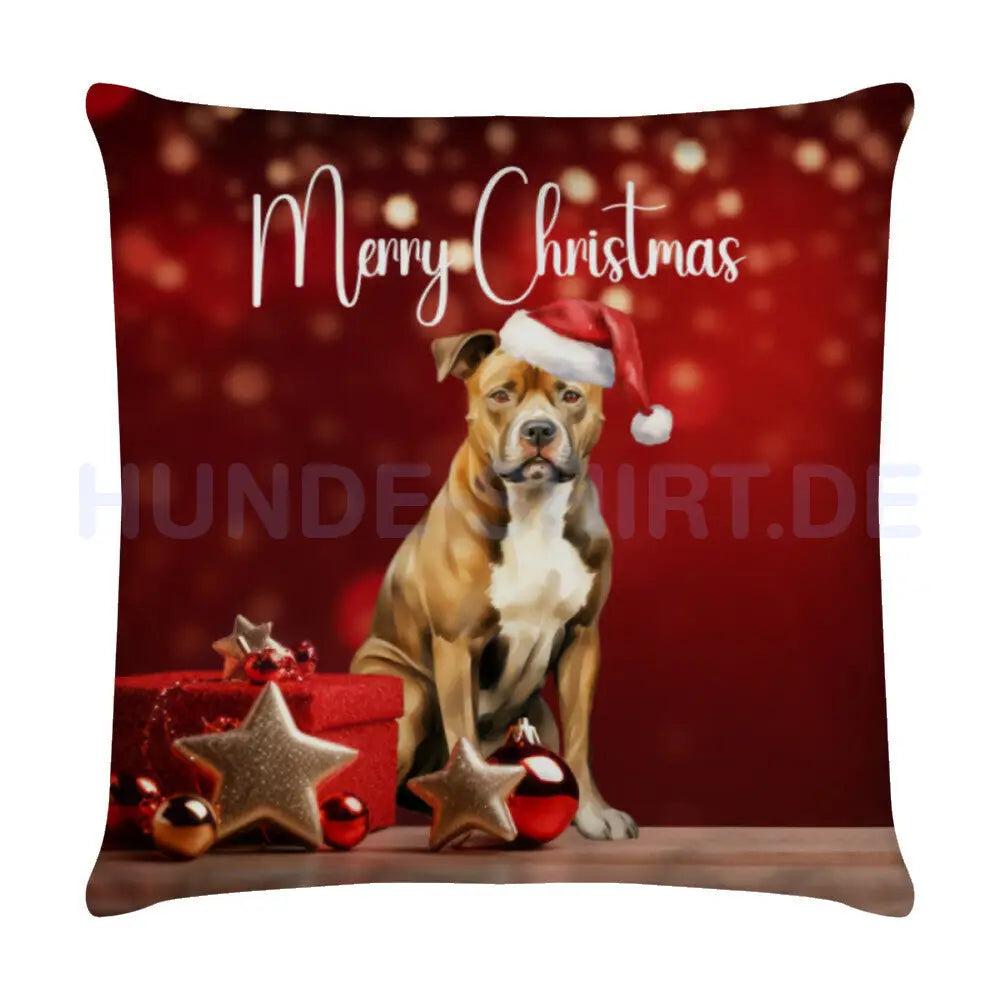 Kissen "AmStaff - Merry Christmas" Weiß – hunde-shirt.de