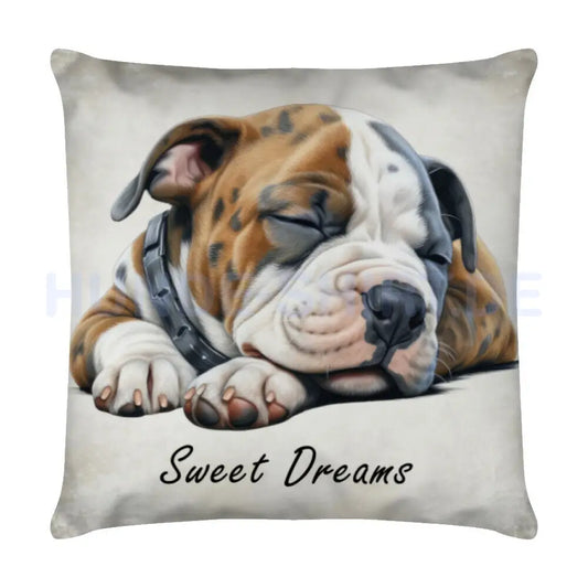 Kissen "AmStaff Puppy - Sweet Dreams" Weiß – hunde-shirt.de