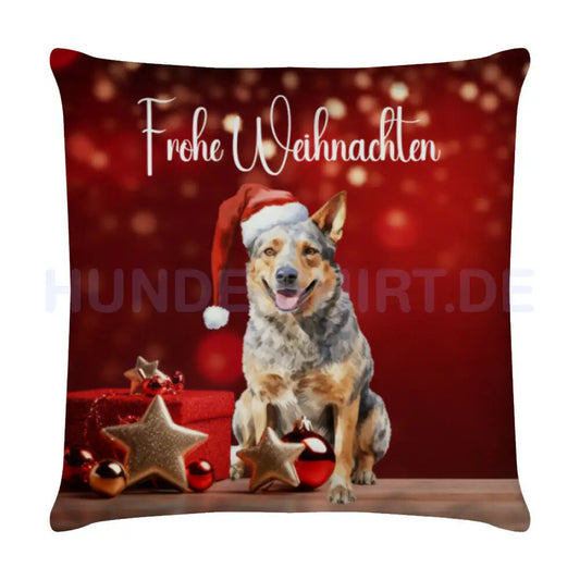 Kissen "Australian Cattle Dog - Frohe Weihnachten" Weiß – hunde-shirt.de