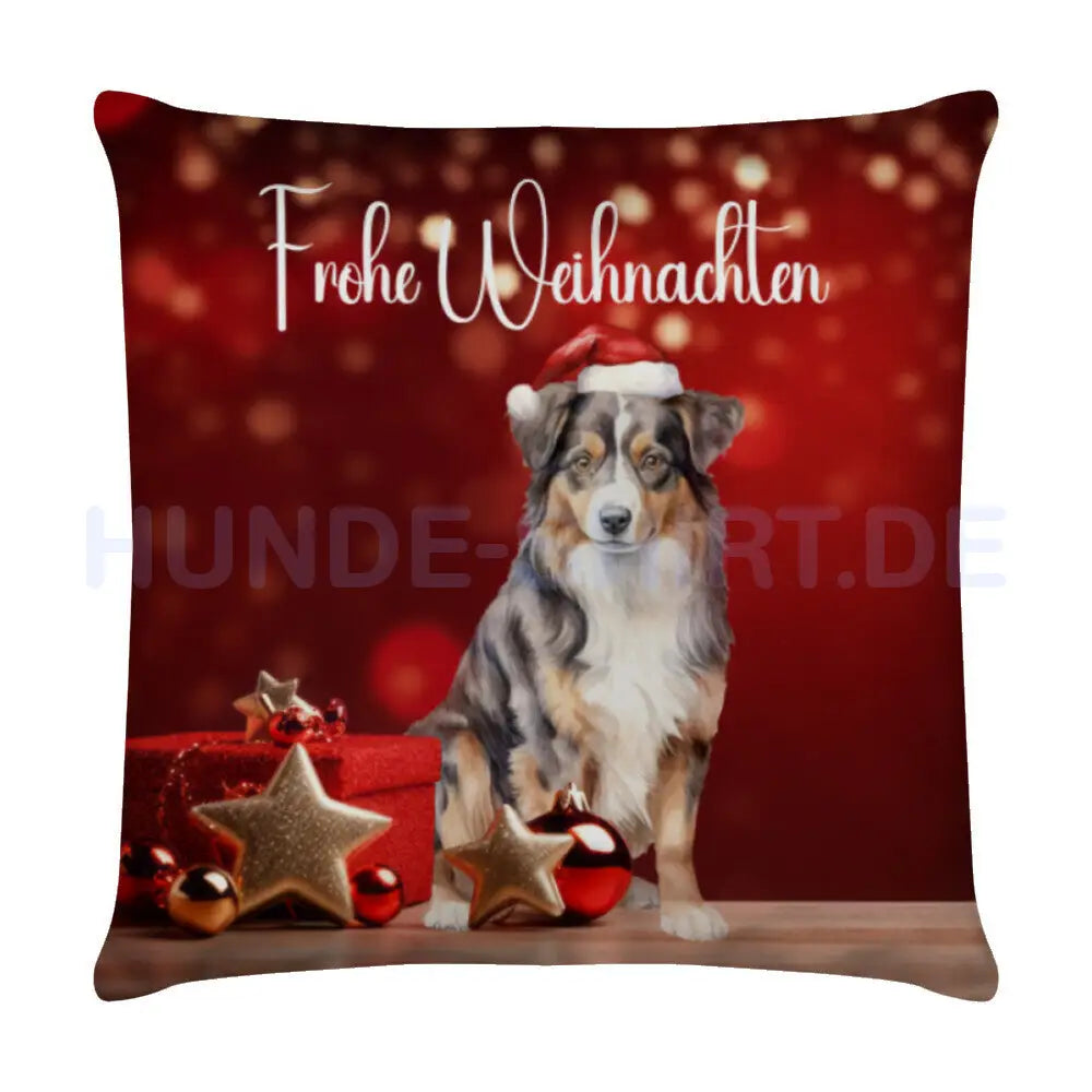 Kissen "Australian Shepherd - Frohe Weihnachten" Weiß – hunde-shirt.de