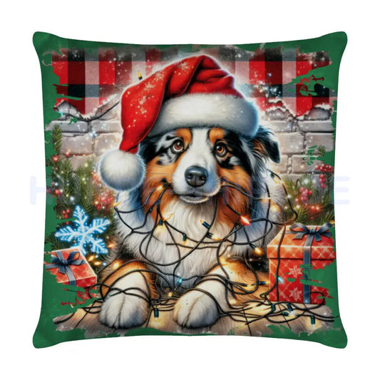 Kissen "Australian Shepherd - Funny Christmas" Weiß – hunde-shirt.de