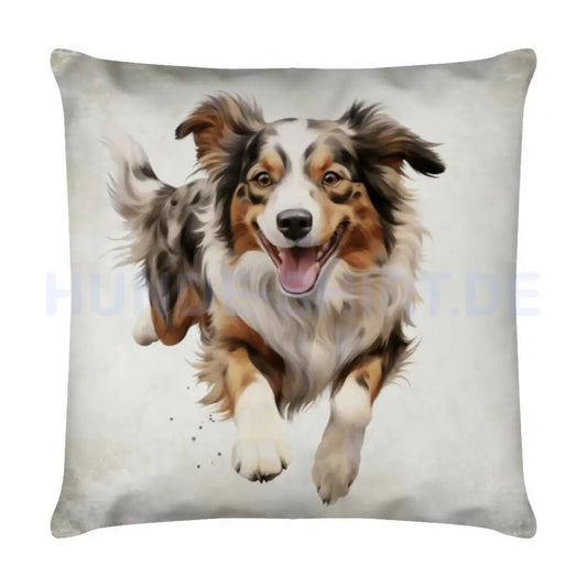 Kissen "Australian Shepherd - Jump" Weiß – hunde-shirt.de