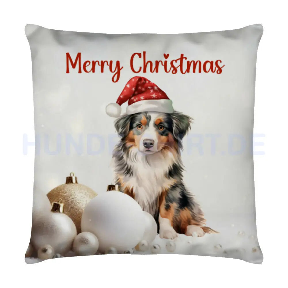 Kissen "Australian Shepherd - Merry Christmas" Weiß – hunde-shirt.de