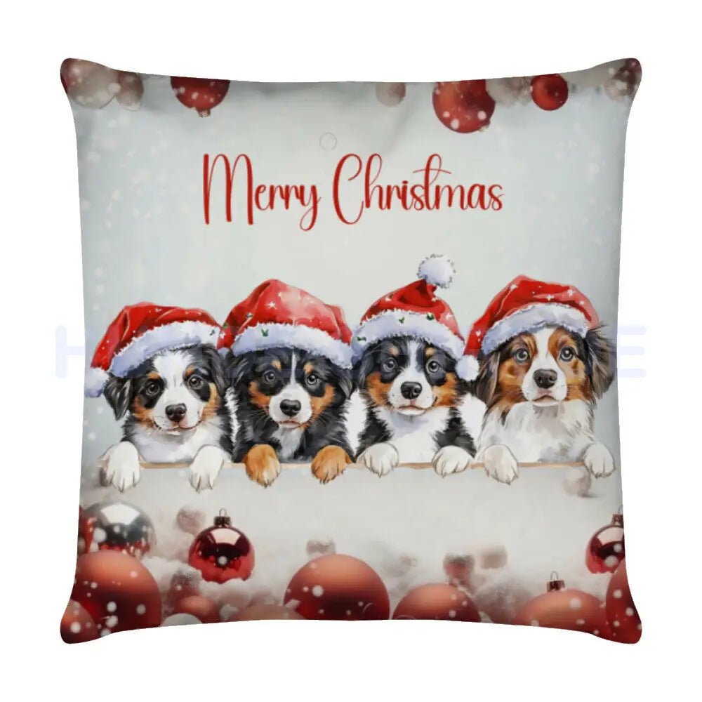 Kissen "Australian Shepherd - Merry Christmas Quartett" Weiß – hunde-shirt.de