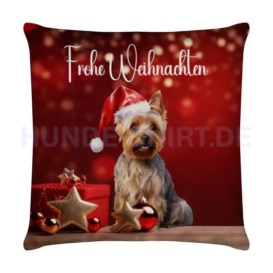 Kissen "Australian Terrier - Frohe Weihnachten" Weiß – hunde-shirt.de