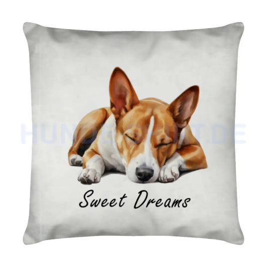 Kissen "Basenji - Sweet Dreams" Weiß – hunde-shirt.de