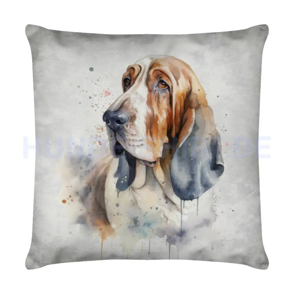 Kissen "Basset - Abwarten" Weiß – hunde-shirt.de