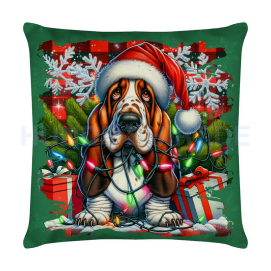 Kissen "Basset - Funny Christmas" Weiß – hunde-shirt.de