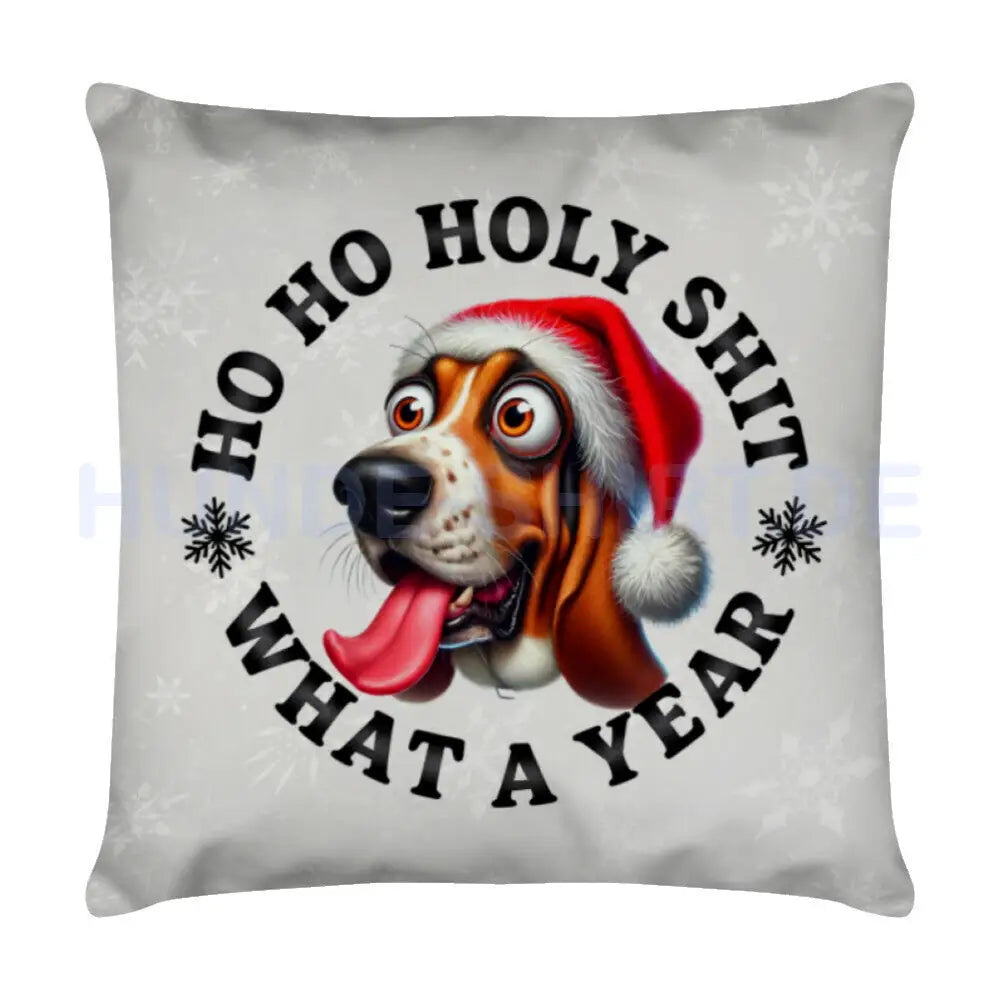 Kissen "Basset - HO HO..." Weiß – hunde-shirt.de