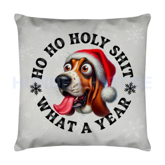 Kissen "Basset - HO HO..." Weiß – hunde-shirt.de