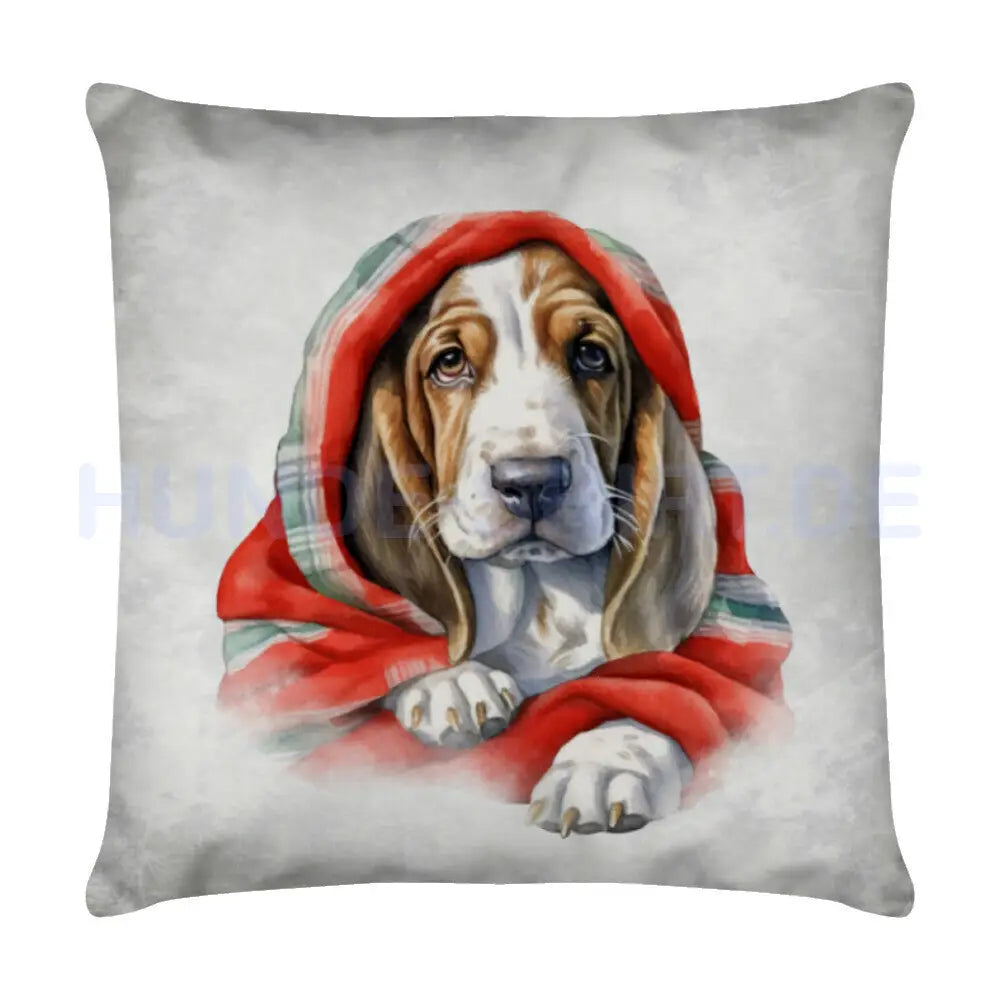 Kissen "Basset - Kuscheln" Weiß – hunde-shirt.de