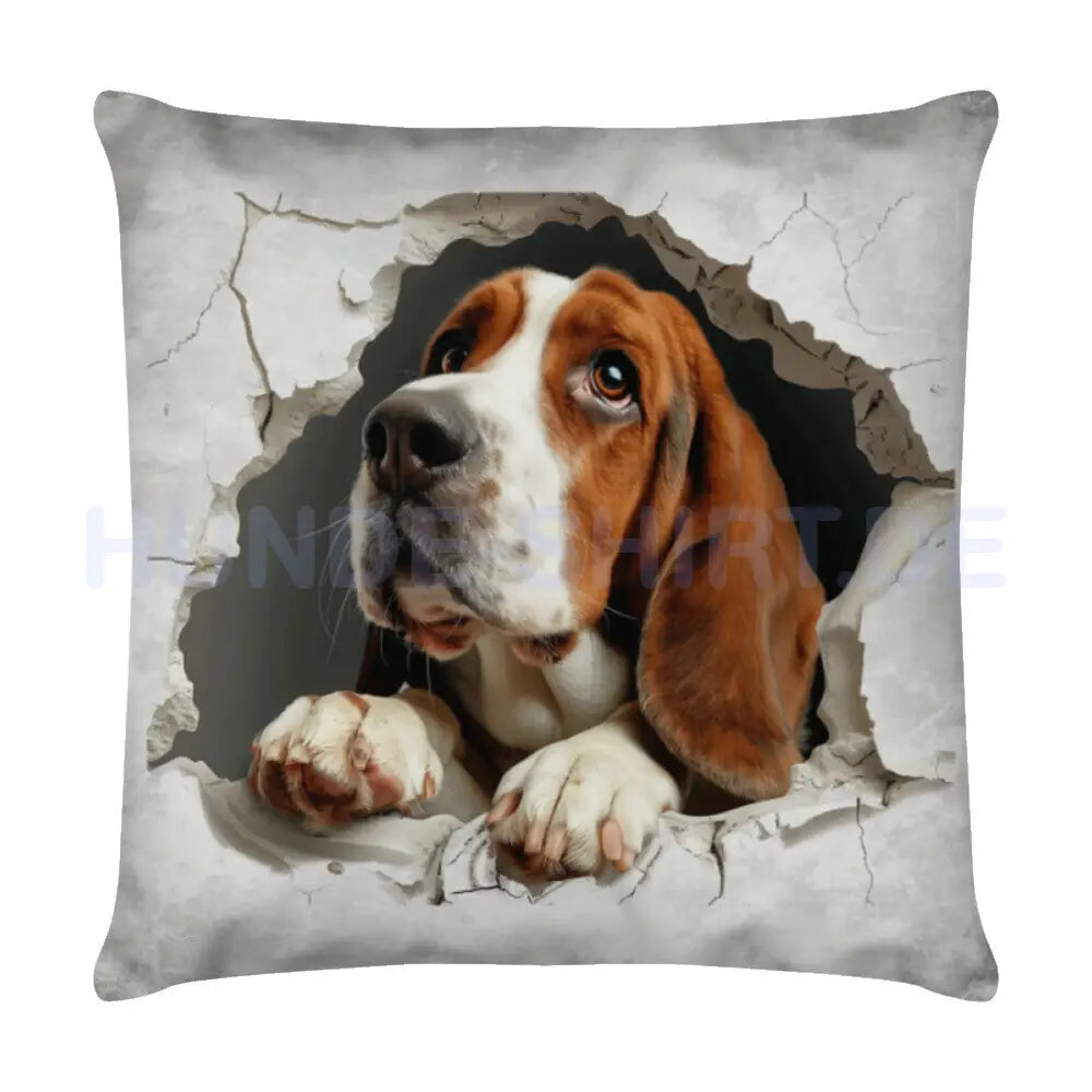 Kissen "Basset - Look" Weiß – hunde-shirt.de