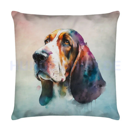 Kissen "Basset Portrait" Weiß – hunde-shirt.de