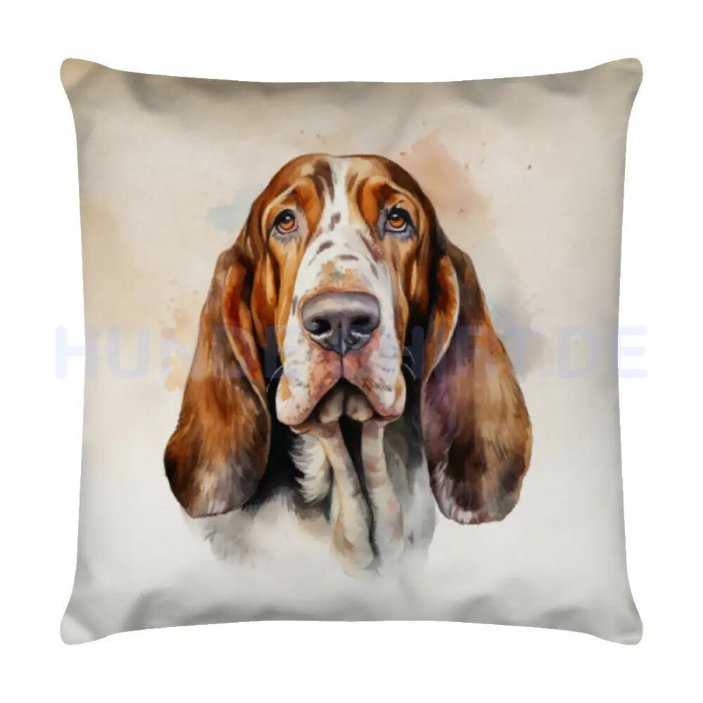 Kissen "Basset Portrait Beige" Weiß – hunde-shirt.de