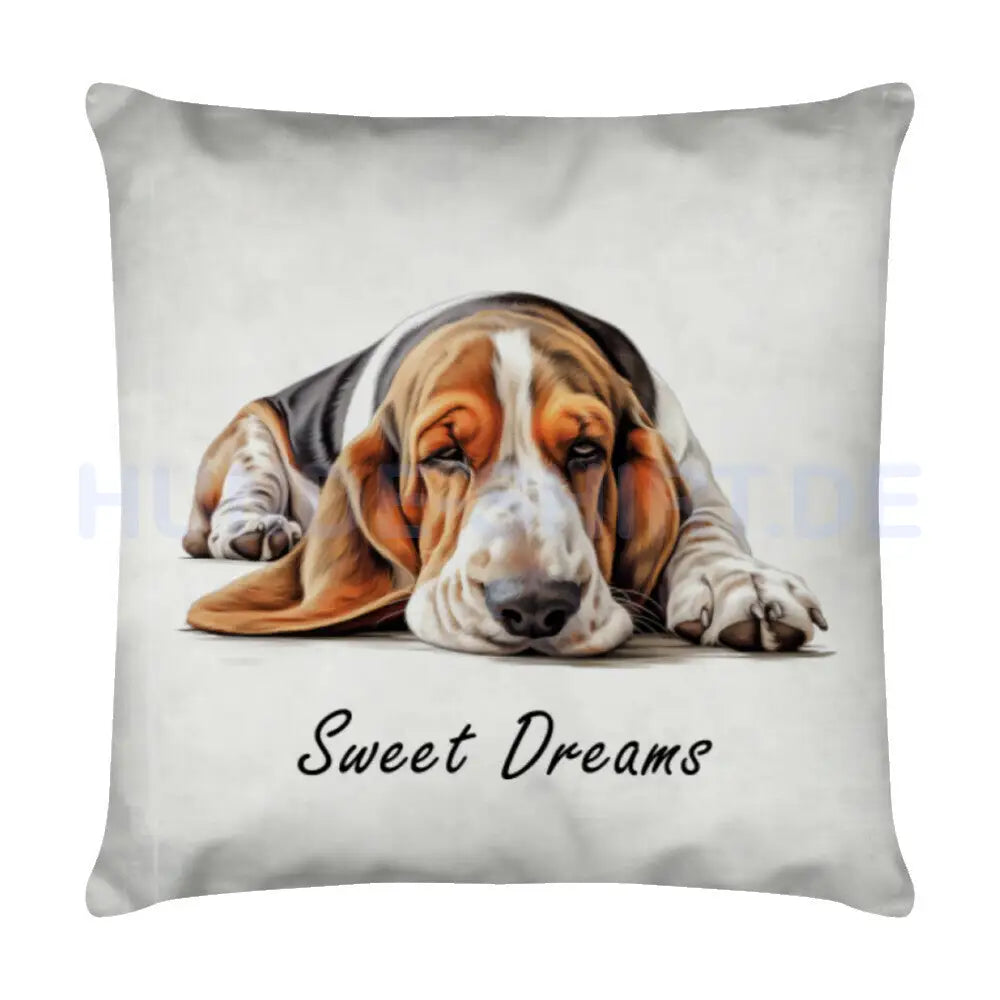 Kissen "Basset- Sweet Dreams" Weiß – hunde-shirt.de