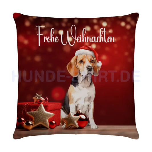 Kissen "Beagle - Frohe Weihnachten" Weiß – hunde-shirt.de