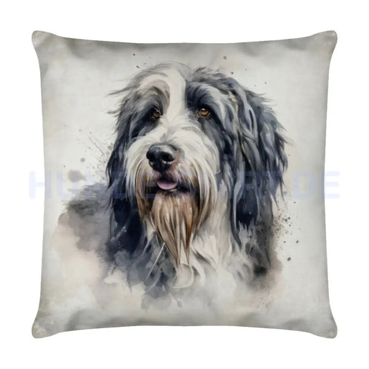 Kissen "Bearded Collie - Beige" Weiß – hunde-shirt.de