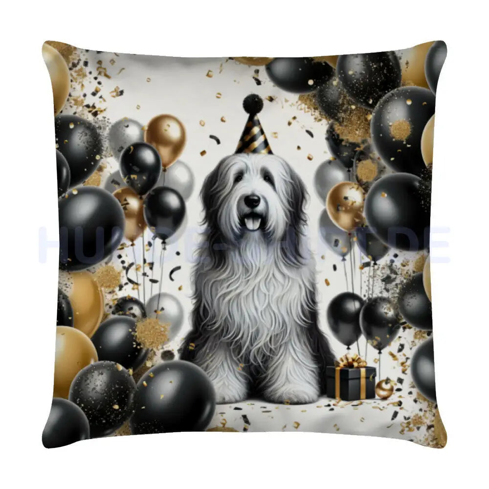 Kissen "Bearded Collie - Geburtstag" Weiß – hunde-shirt.de