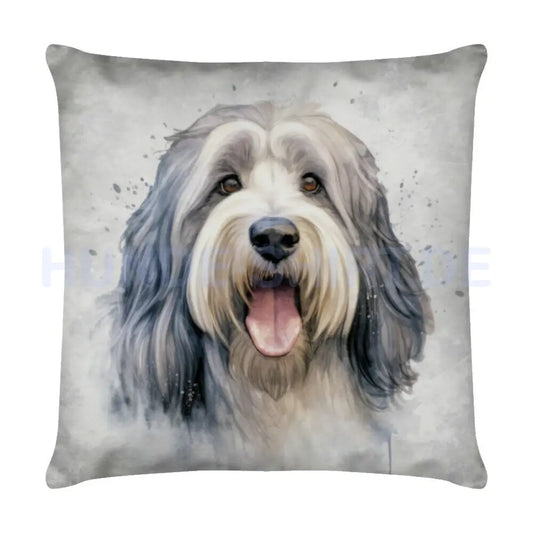 Kissen "Bearded Collie - Grau" Weiß – hunde-shirt.de