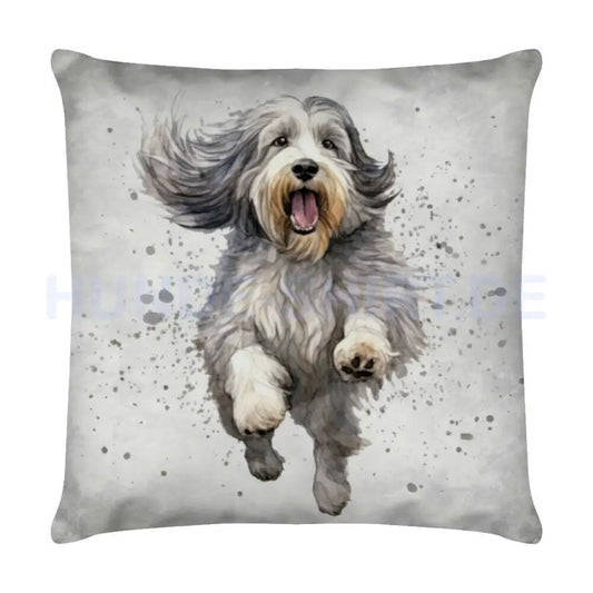 Kissen "Bearded Collie - Jump" Weiß – hunde-shirt.de